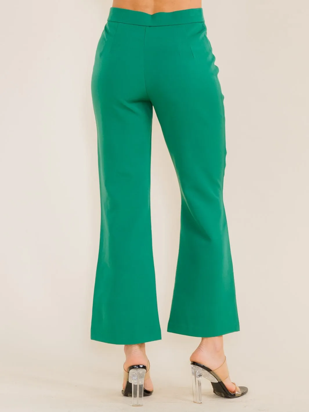 WOMEN'S BUTTON CLOSURE BELL LEG PANTS