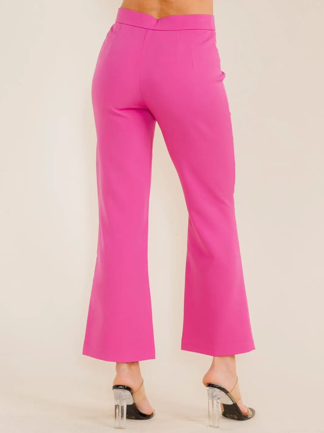 WOMEN'S BUTTON CLOSURE BELL LEG PANTS