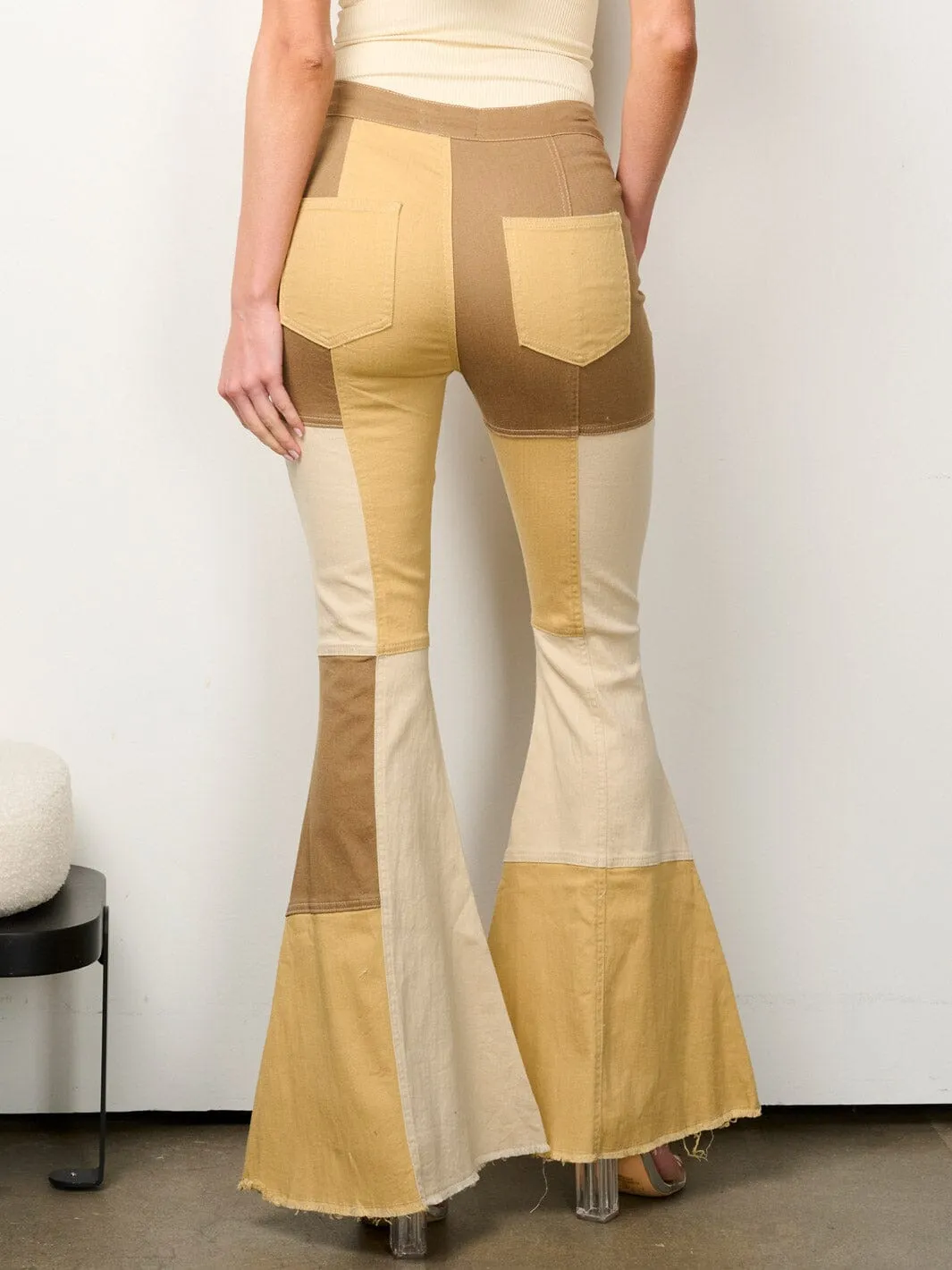 WOMEN'S BUTTON CLOSURE COLORBLOCK SQUARE DENIM PANTS