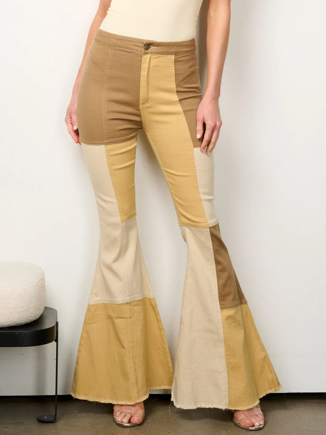 WOMEN'S BUTTON CLOSURE COLORBLOCK SQUARE DENIM PANTS