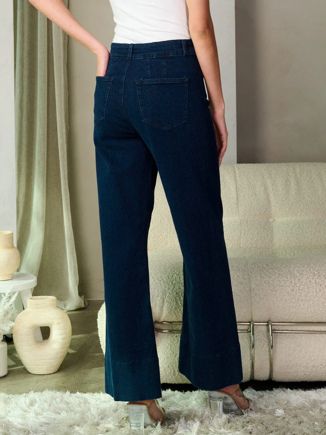 WOMEN'S BUTTON CLOSURE STRETCH DENIM PANTS