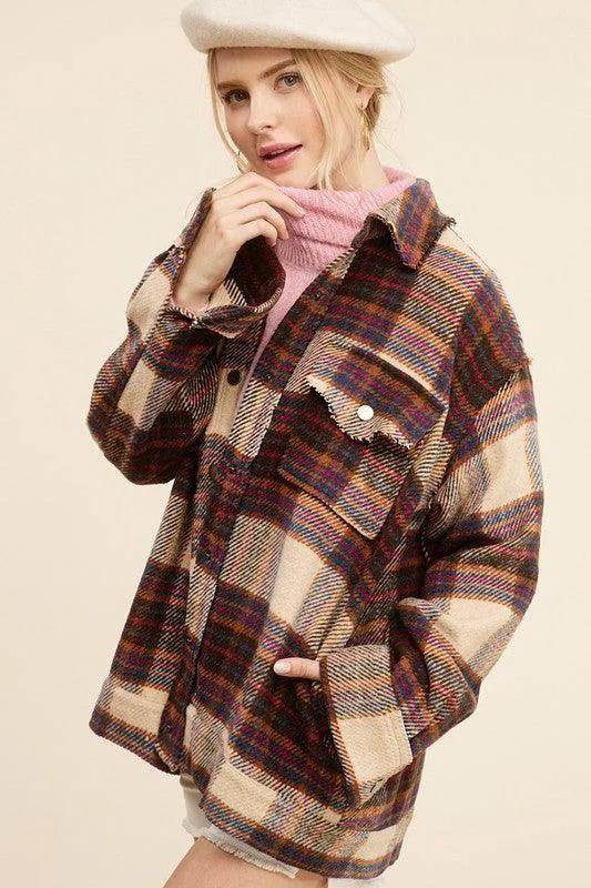 Womens Colorful Plaid Hailee Thick Shirt Jacket