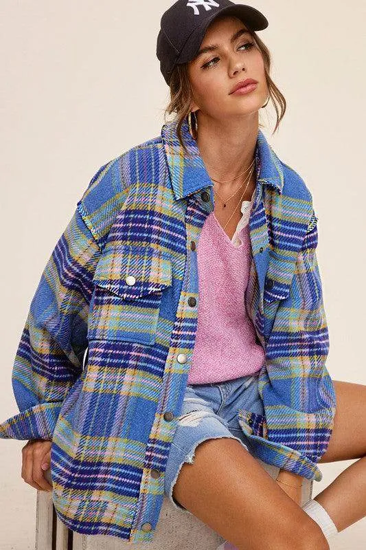 Womens Colorful Plaid Hailee Thick Shirt Jacket