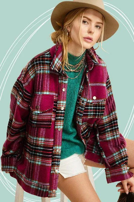 Womens Colorful Plaid Hailee Thick Shirt Jacket