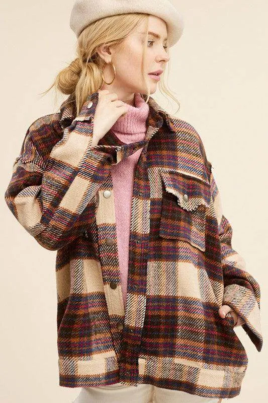 Womens Colorful Plaid Hailee Thick Shirt Jacket