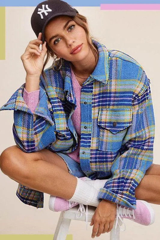 Womens Colorful Plaid Hailee Thick Shirt Jacket