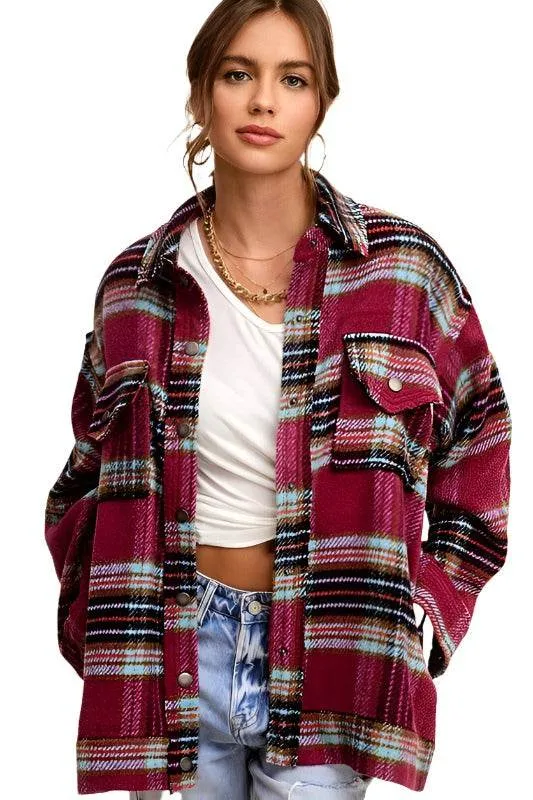 Womens Colorful Plaid Hailee Thick Shirt Jacket