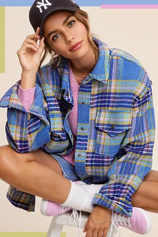 Womens Colorful Plaid Hailee Thick Shirt Jacket