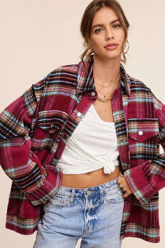 Womens Colorful Plaid Hailee Thick Shirt Jacket