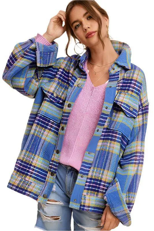 Womens Colorful Plaid Hailee Thick Shirt Jacket