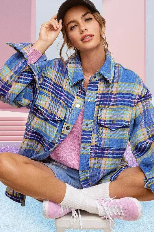 Womens Colorful Plaid Hailee Thick Shirt Jacket