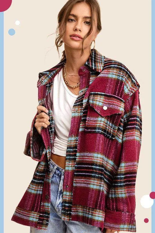 Womens Colorful Plaid Hailee Thick Shirt Jacket