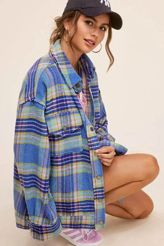 Womens Colorful Plaid Hailee Thick Shirt Jacket