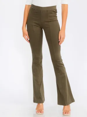 WOMEN'S ELASTIC WAIST BACK POCKETS BELL BOTTOM PANTS