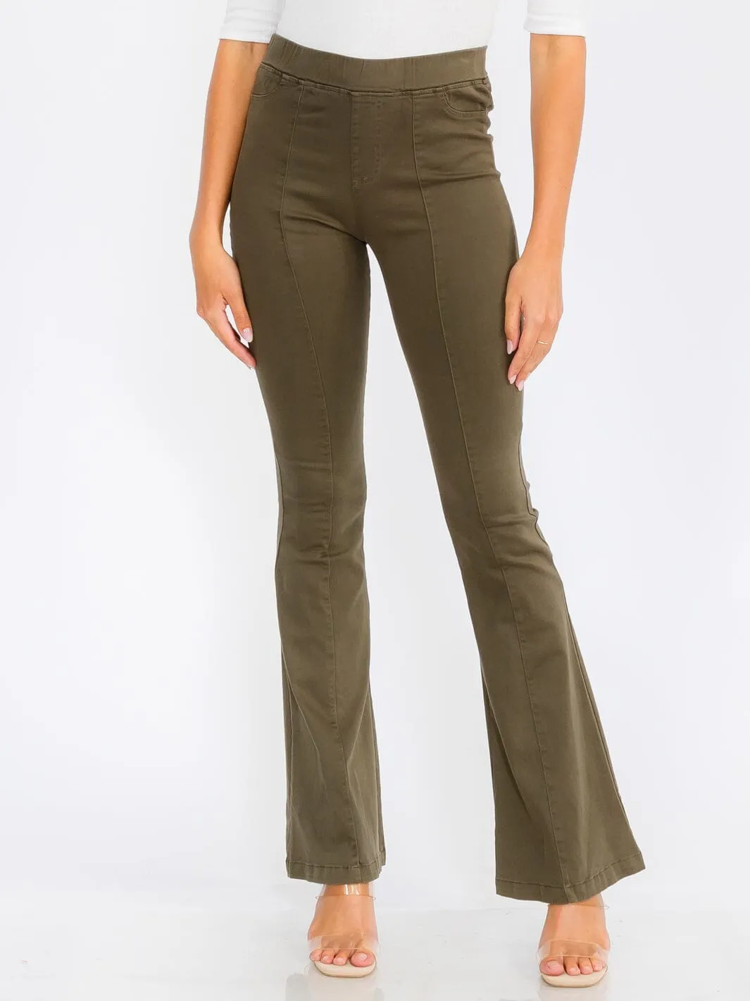WOMEN'S ELASTIC WAIST BACK POCKETS BELL BOTTOM PANTS