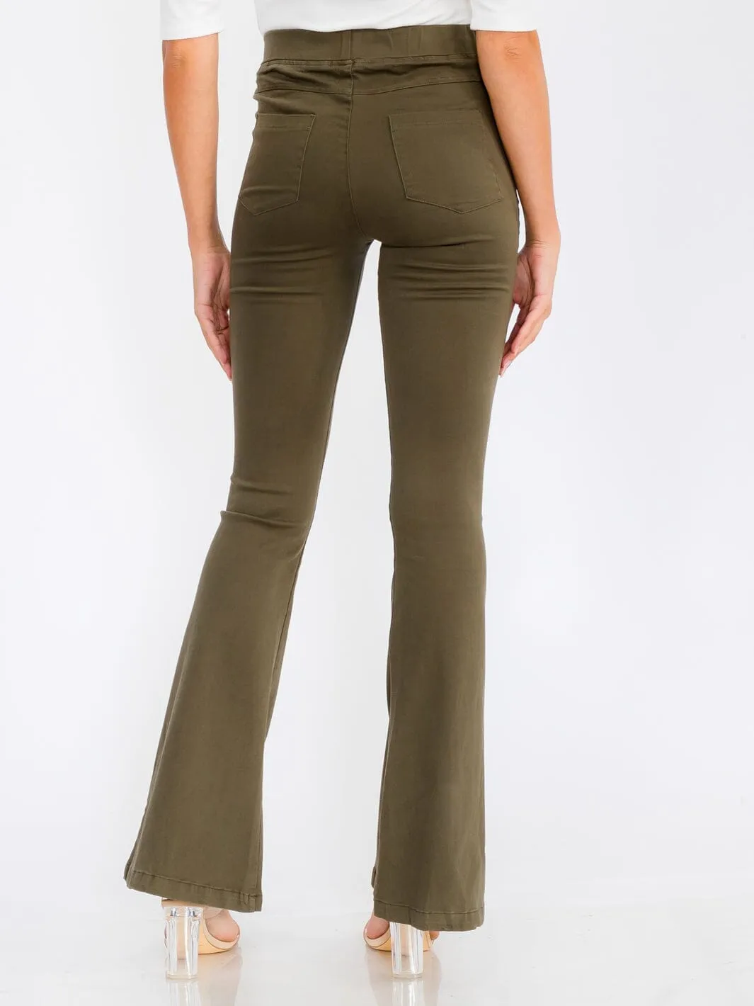 WOMEN'S ELASTIC WAIST BACK POCKETS BELL BOTTOM PANTS