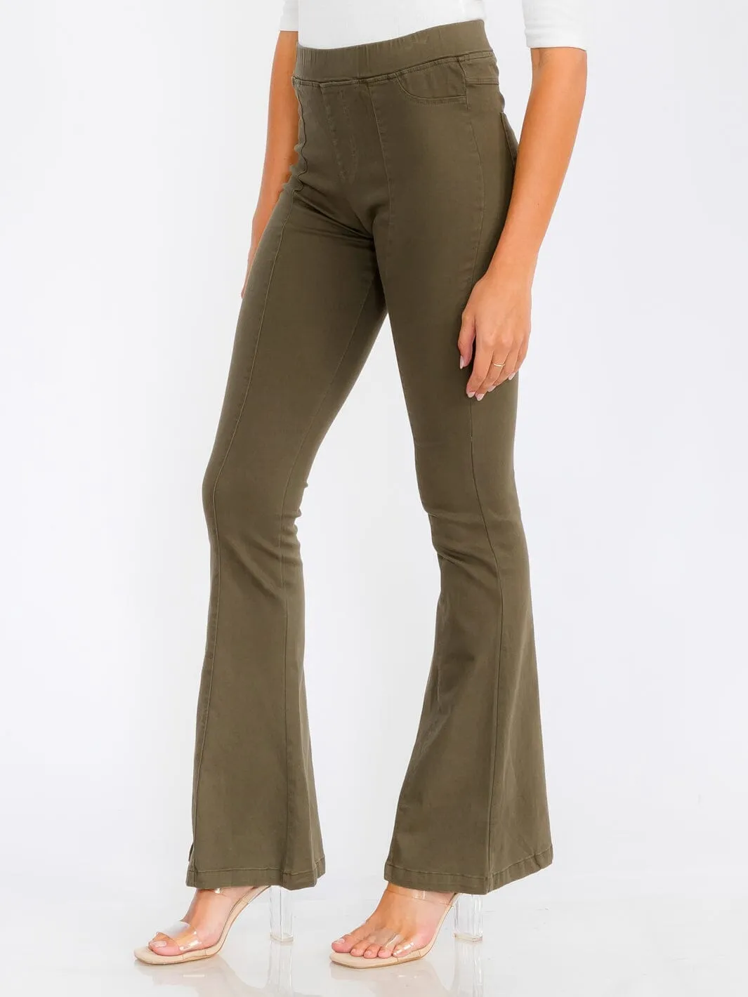 WOMEN'S ELASTIC WAIST BACK POCKETS BELL BOTTOM PANTS