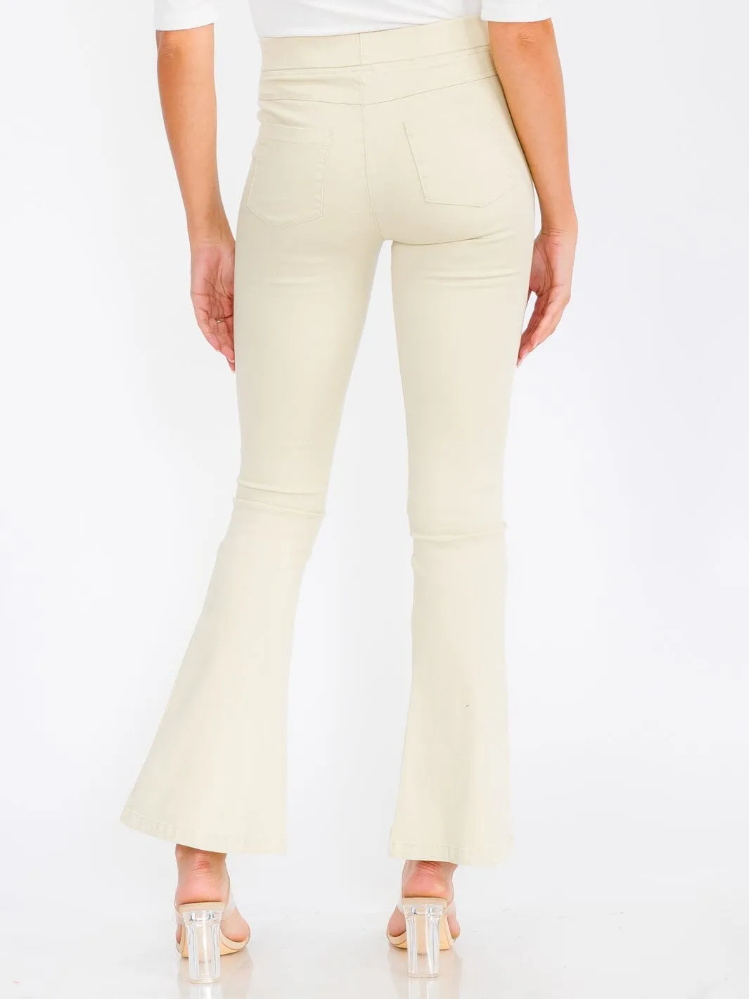 WOMEN'S ELASTIC WAIST BACK POCKETS BELL BOTTOM PANTS