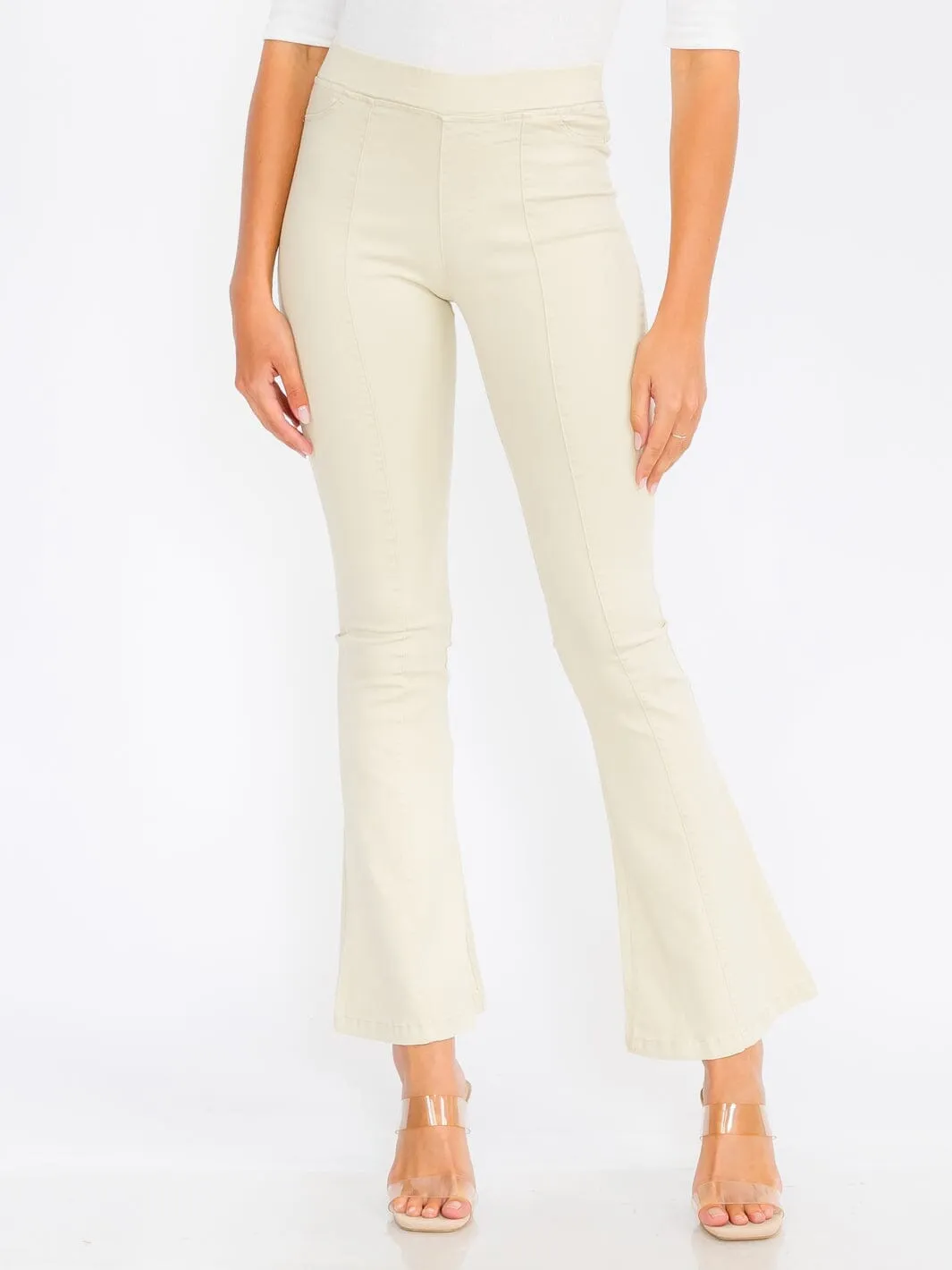 WOMEN'S ELASTIC WAIST BACK POCKETS BELL BOTTOM PANTS