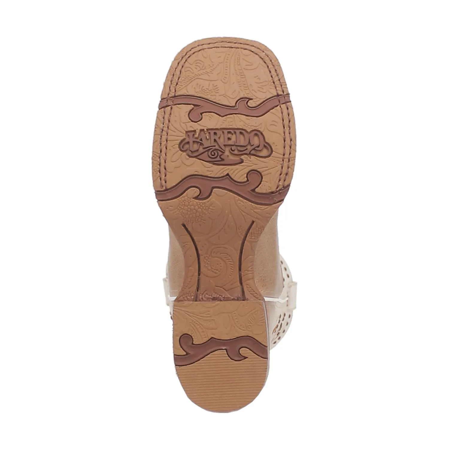 Women's Laredo Sand/White Lydia Broad Square Toe Western Boots With Embroidered & Nail Head Accents on the Tops