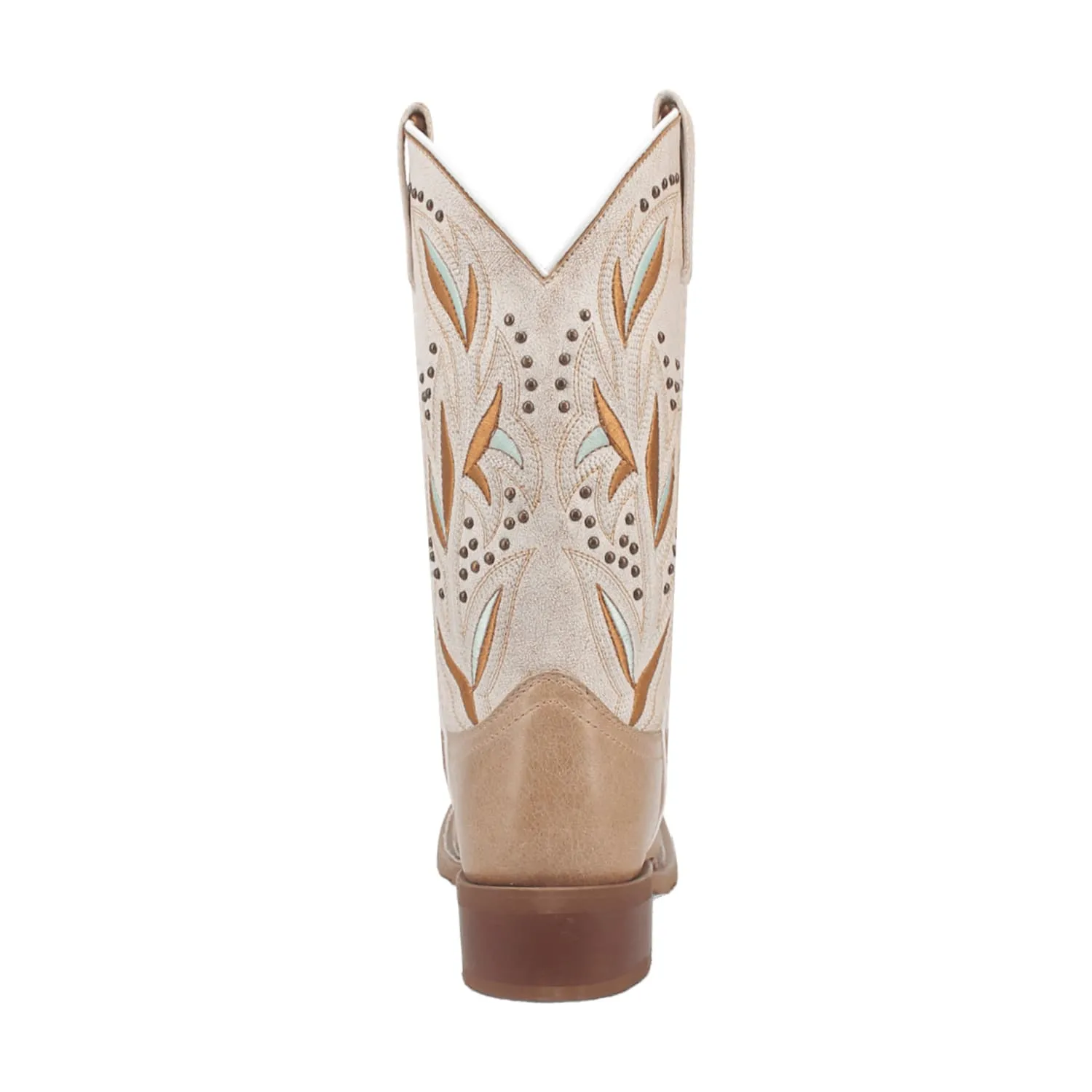 Women's Laredo Sand/White Lydia Broad Square Toe Western Boots With Embroidered & Nail Head Accents on the Tops