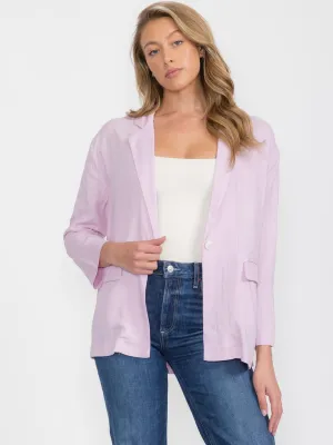 WOMEN'S LONG SLEEVE BUTTON CLOSURE FRONT POCKETS LINEN BLAZER