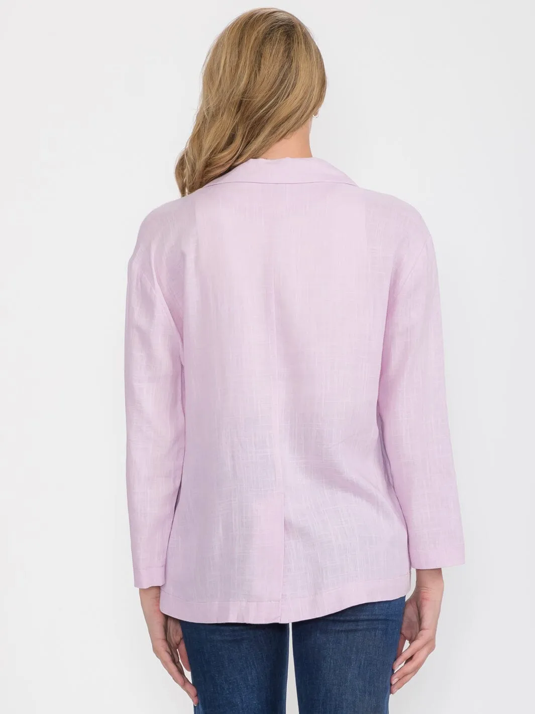 WOMEN'S LONG SLEEVE BUTTON CLOSURE FRONT POCKETS LINEN BLAZER
