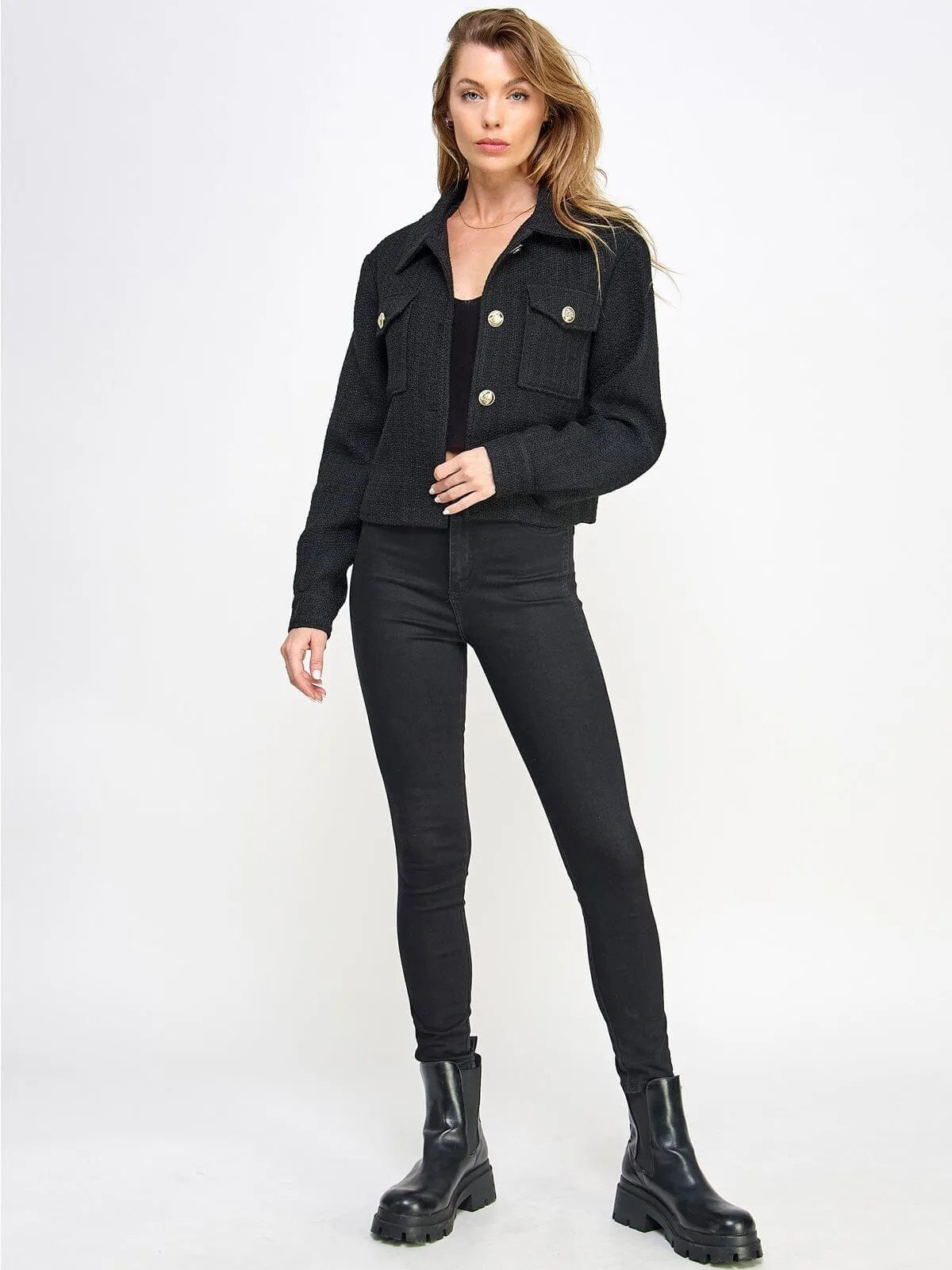 WOMEN'S LONG SLEEVE BUTTON CLOSURE POCKETS BLAZER