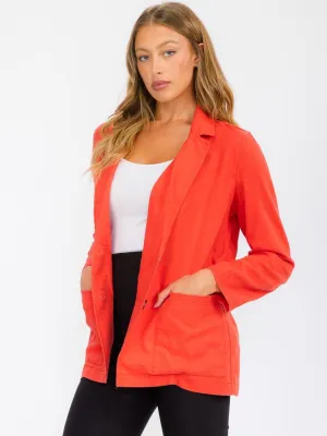 WOMEN'S LONG SLEEVE BUTTON CLOSURE POCKETS LINEN BLAZER