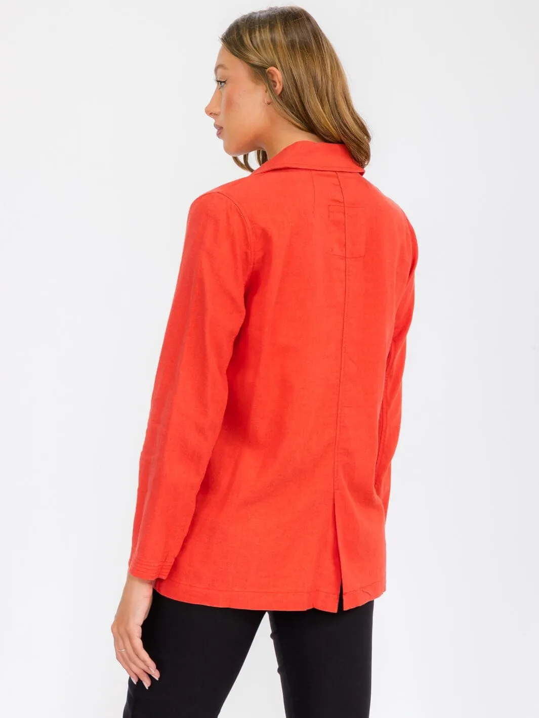 WOMEN'S LONG SLEEVE BUTTON CLOSURE POCKETS LINEN BLAZER