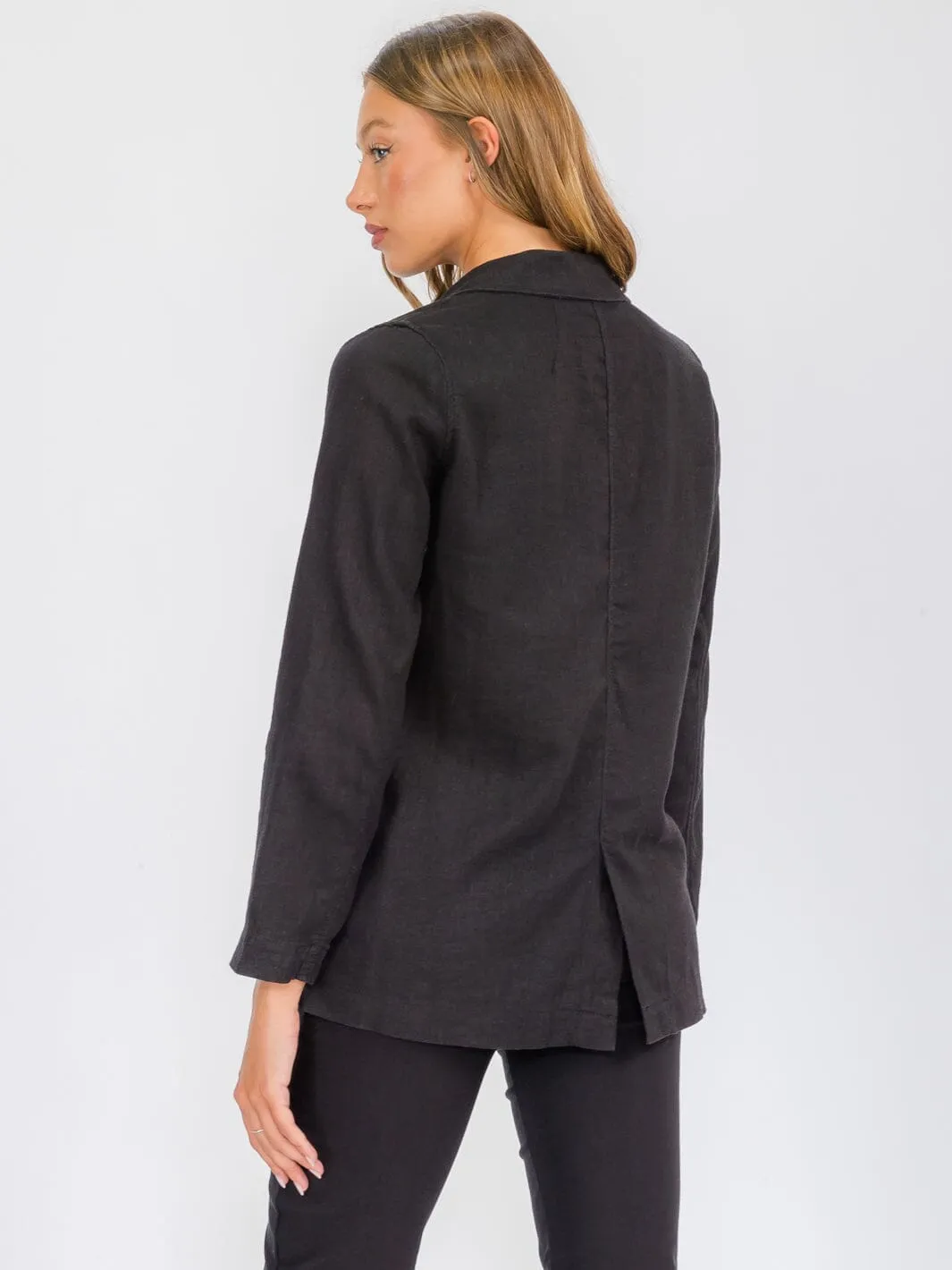 WOMEN'S LONG SLEEVE BUTTON CLOSURE POCKETS LINEN BLAZER
