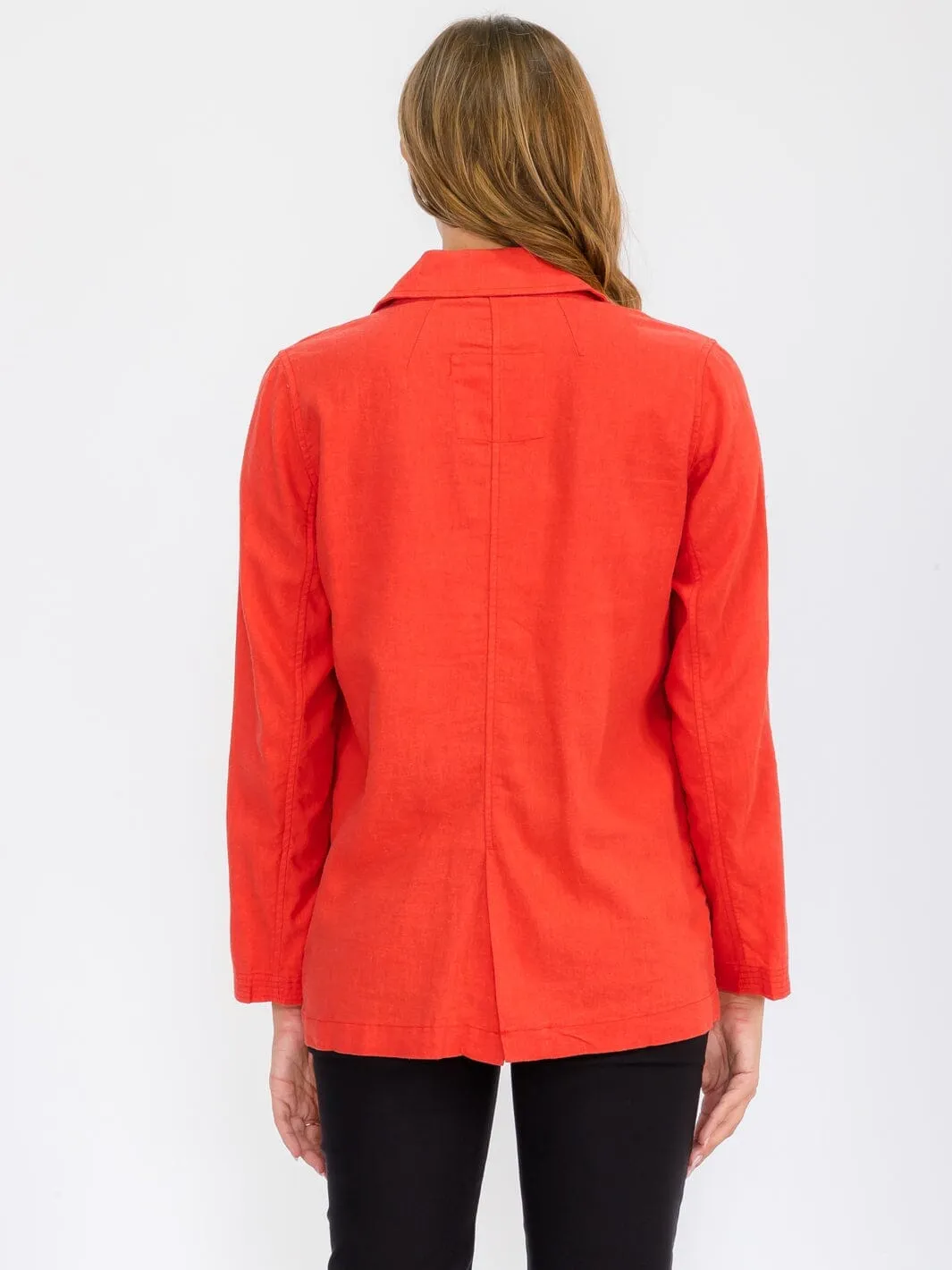WOMEN'S LONG SLEEVE BUTTON CLOSURE POCKETS LINEN BLAZER