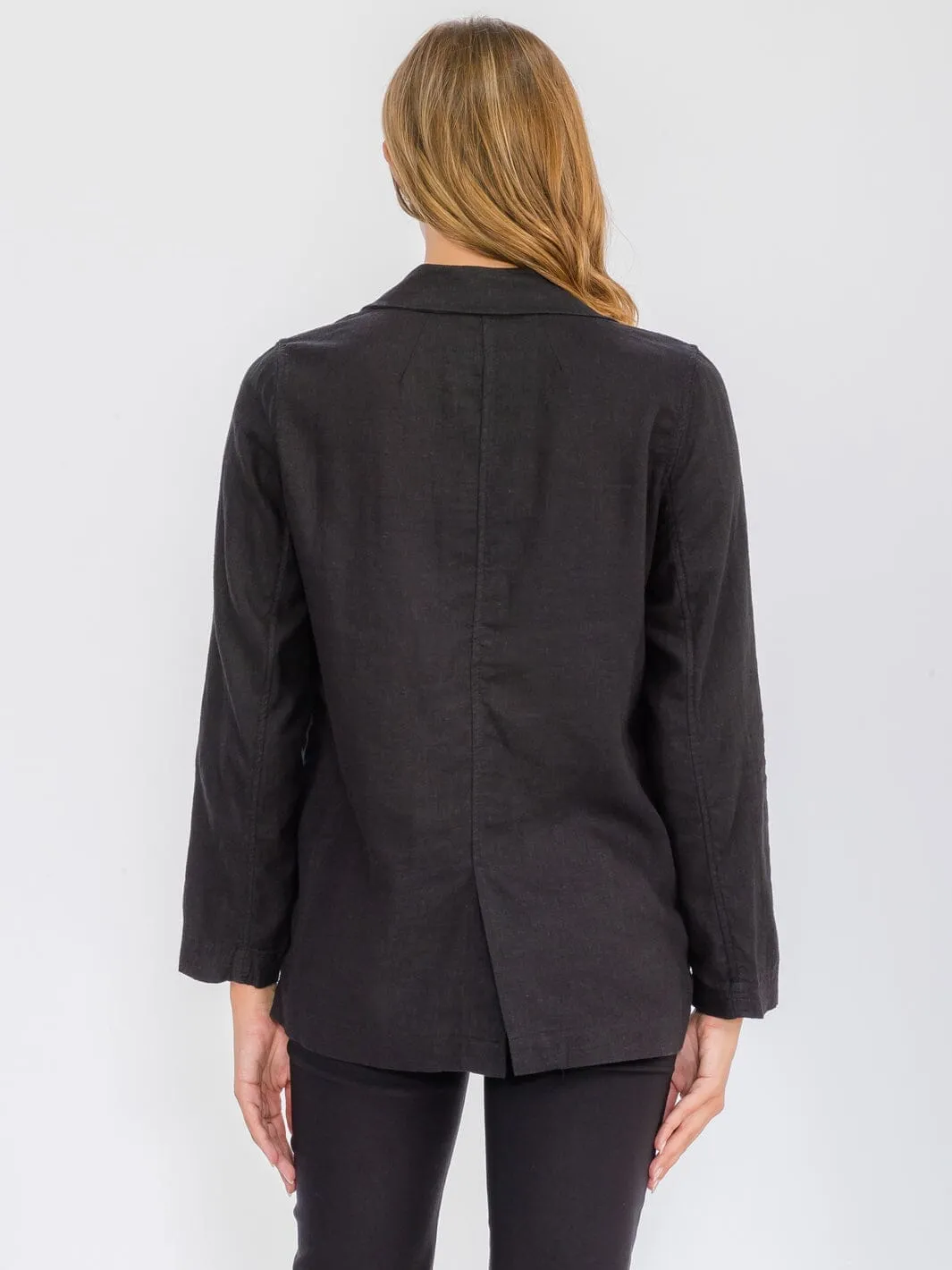 WOMEN'S LONG SLEEVE BUTTON CLOSURE POCKETS LINEN BLAZER