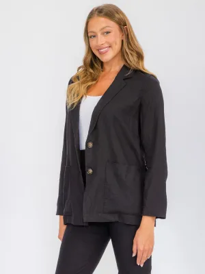 WOMEN'S LONG SLEEVE BUTTON CLOSURE POCKETS LINEN BLAZER