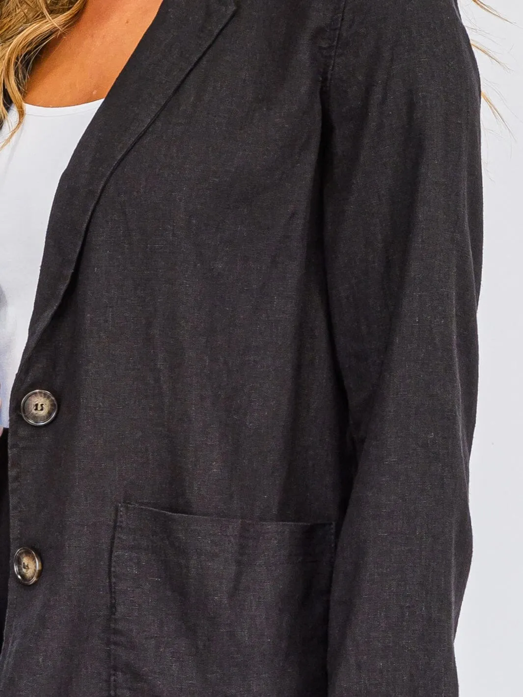 WOMEN'S LONG SLEEVE BUTTON CLOSURE POCKETS LINEN BLAZER