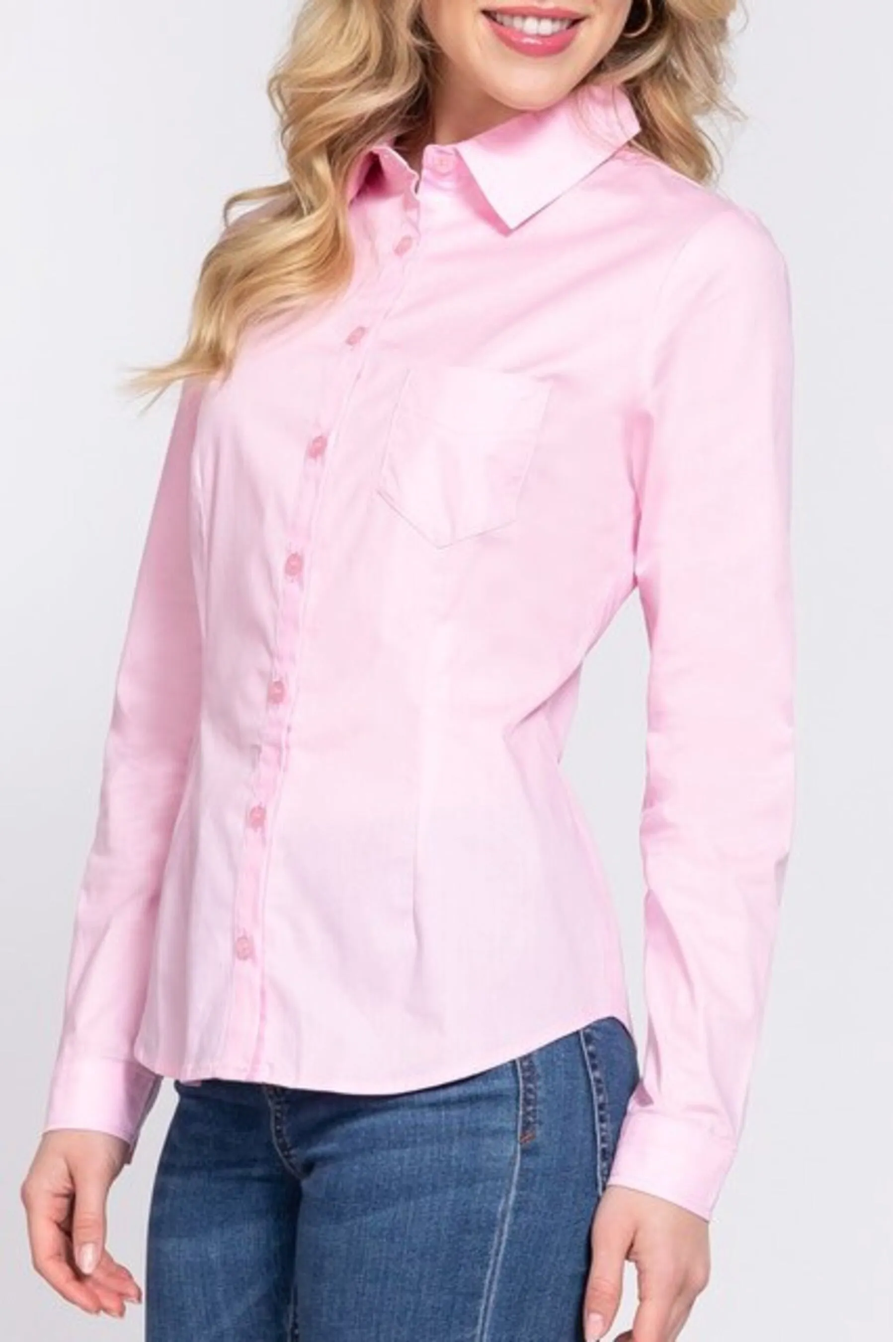 Women's Long sleeve button down stretch poplin shirt