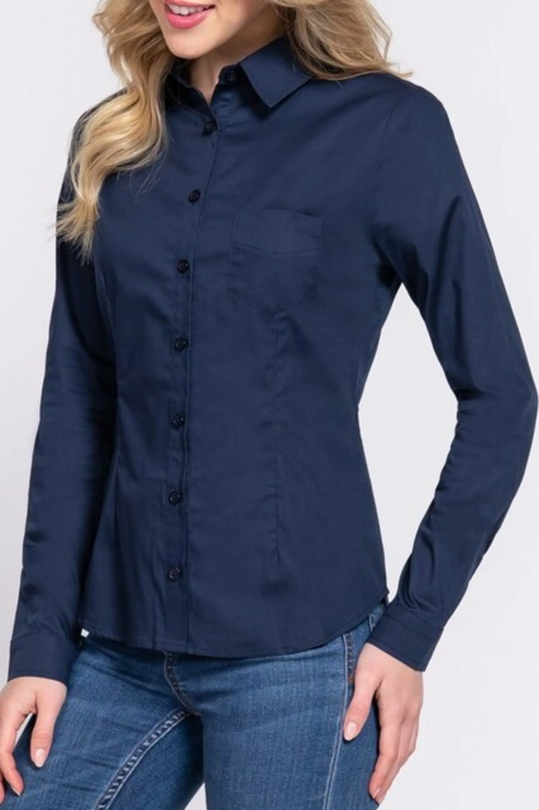 Women's Long sleeve button down stretch poplin shirt