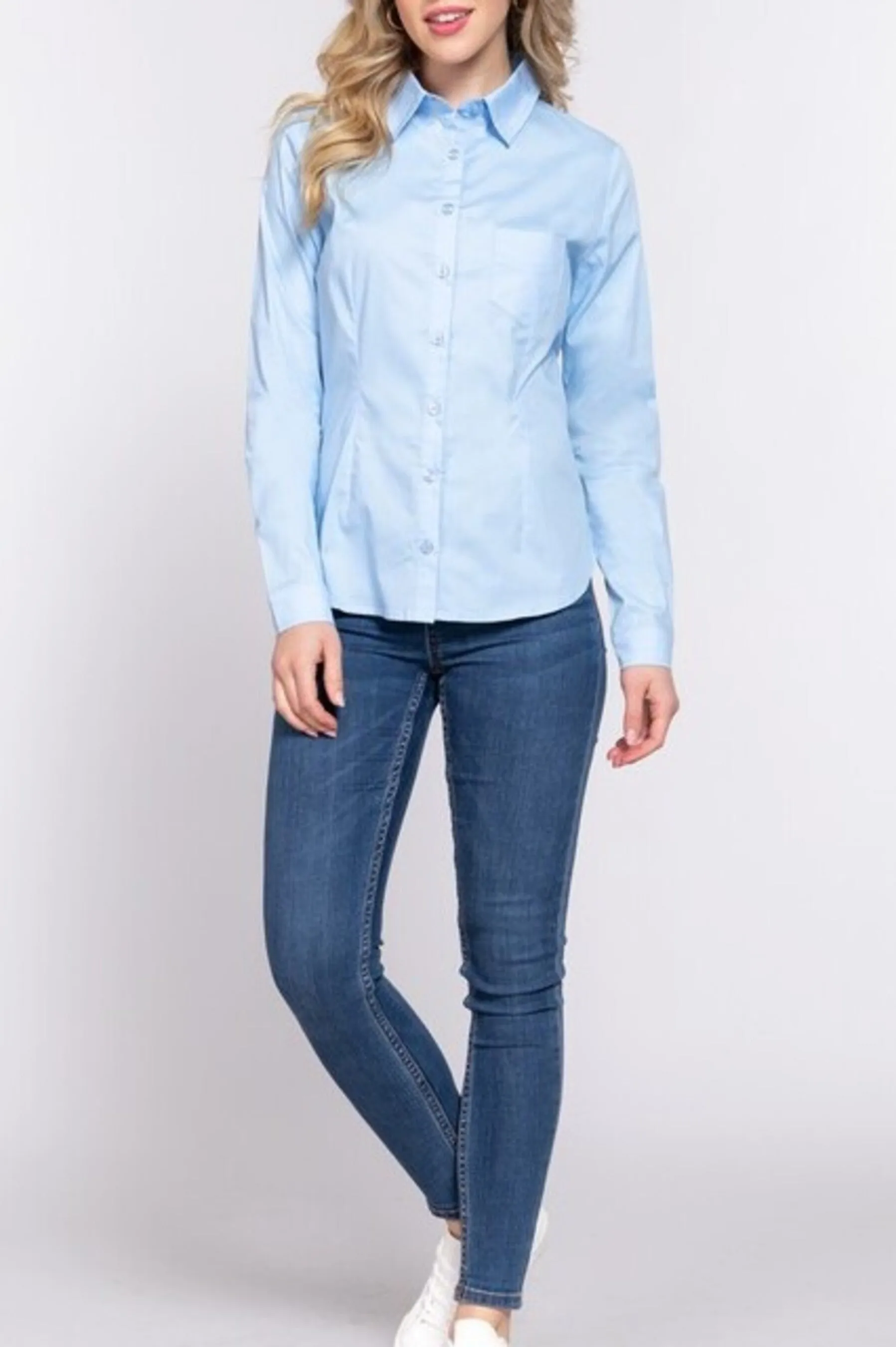 Women's Long sleeve button down stretch poplin shirt
