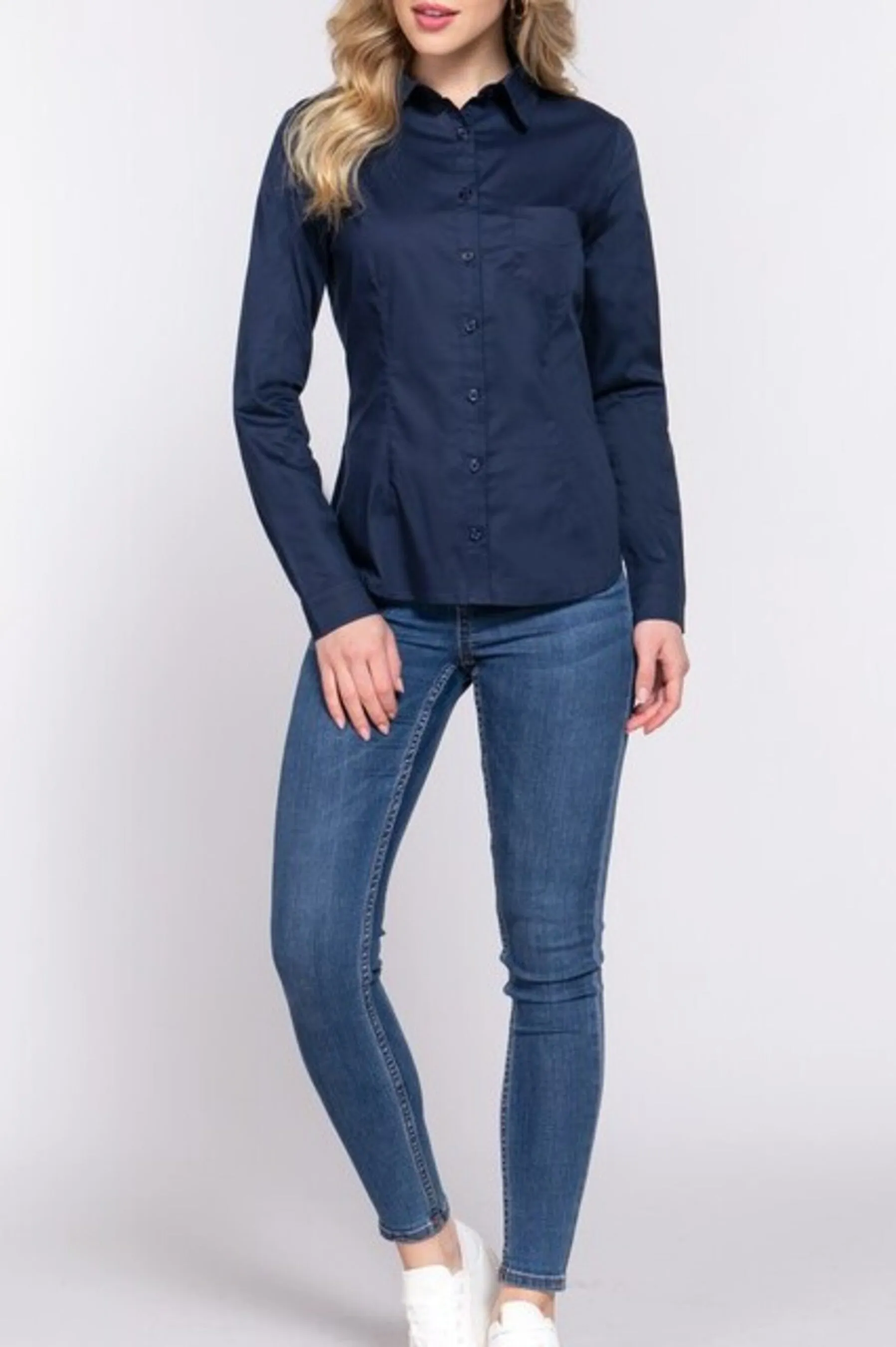 Women's Long sleeve button down stretch poplin shirt