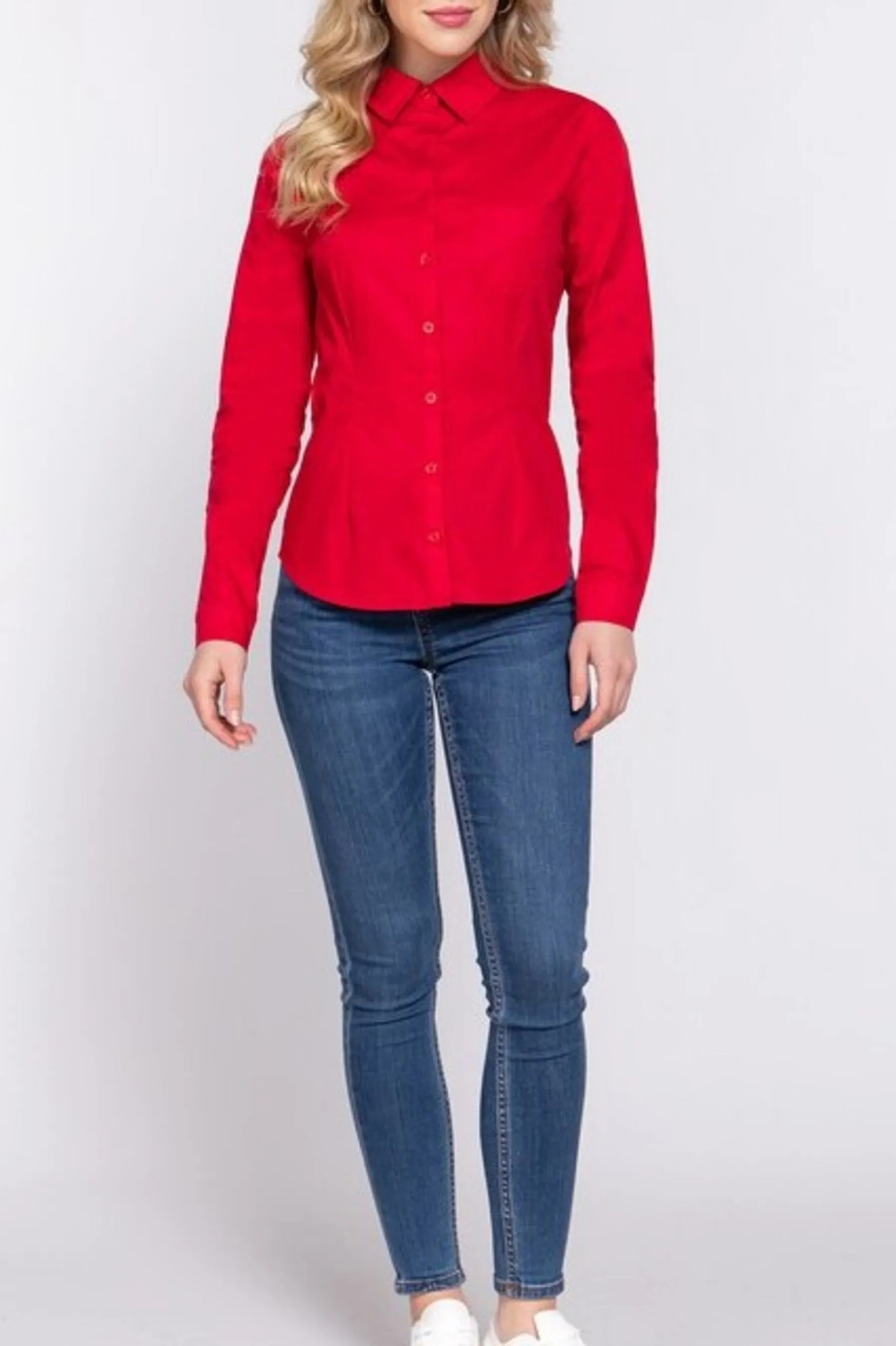 Women's Long sleeve button down stretch poplin shirt