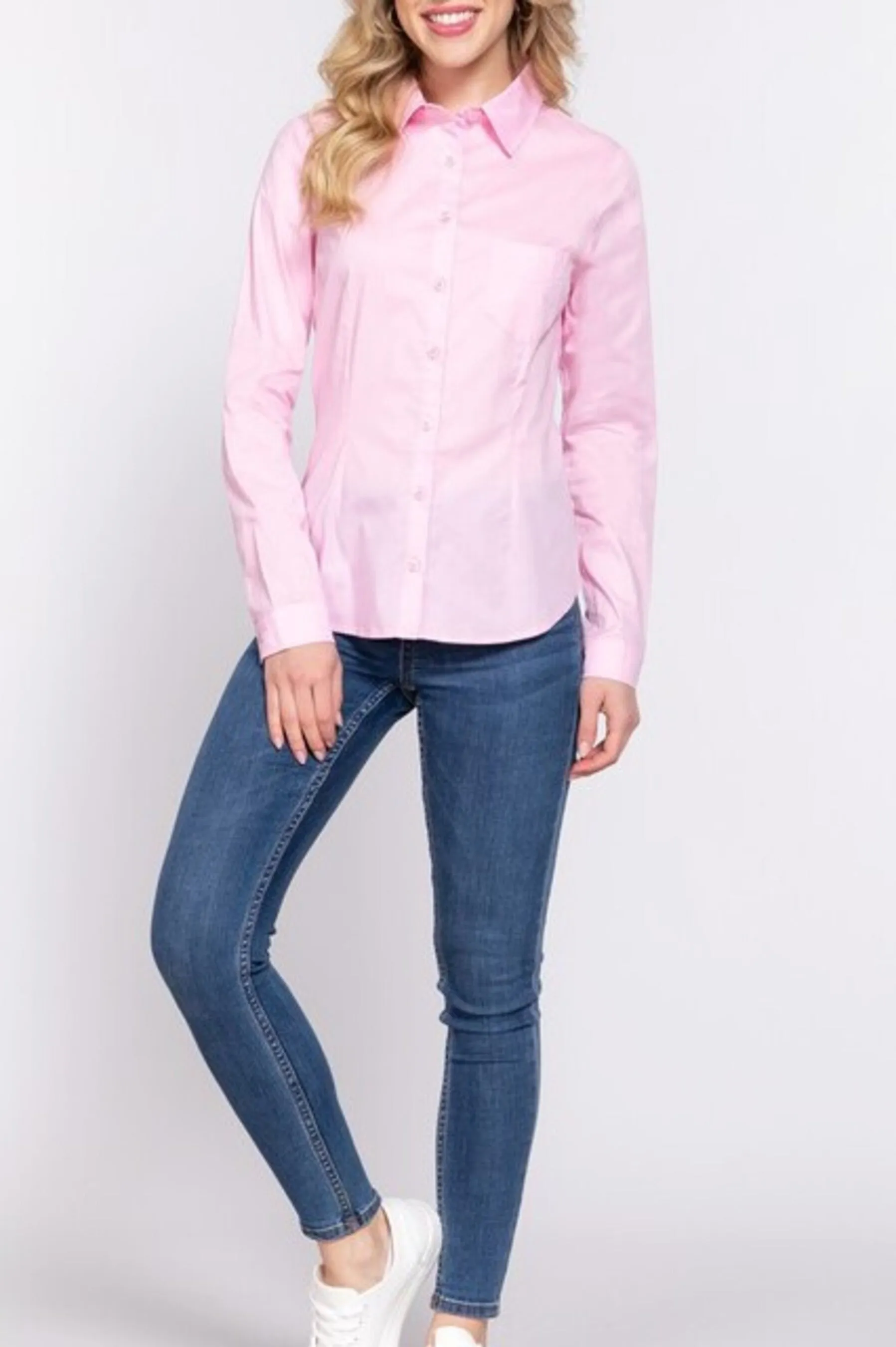 Women's Long sleeve button down stretch poplin shirt