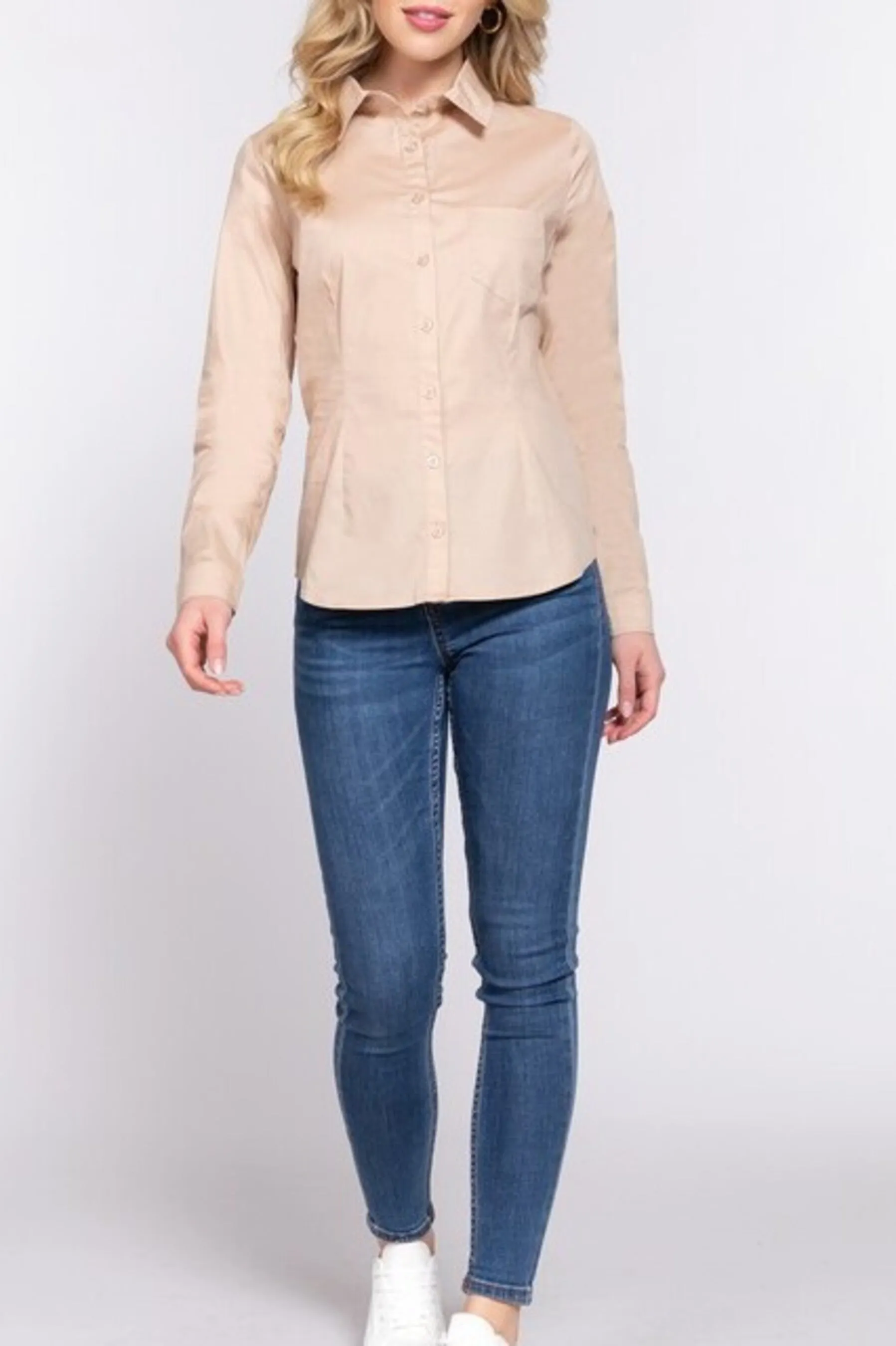 Women's Long sleeve button down stretch poplin shirt