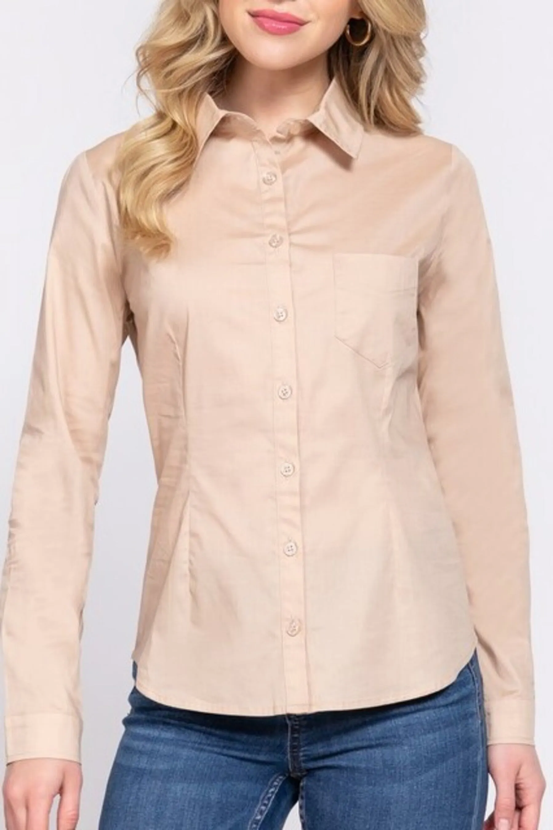 Women's Long sleeve button down stretch poplin shirt