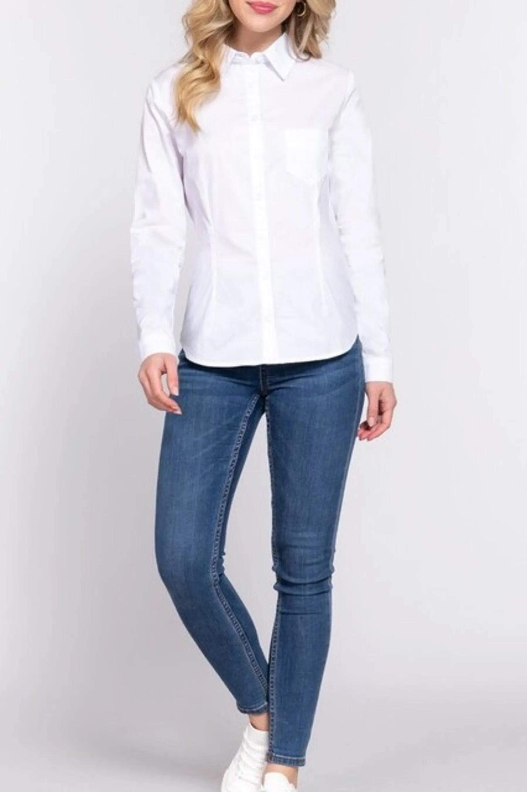 Women's Long sleeve button down stretch poplin shirt