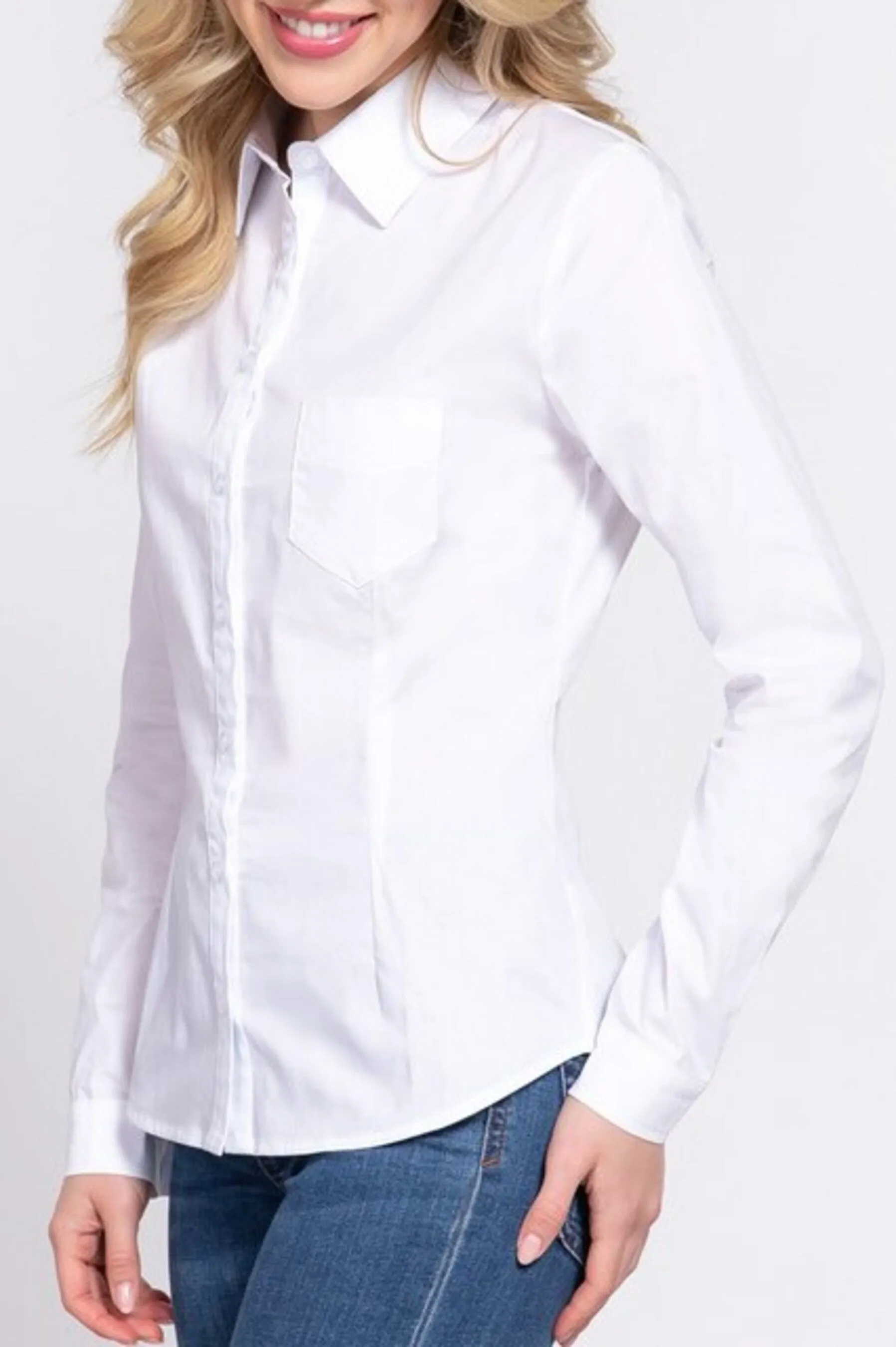 Women's Long sleeve button down stretch poplin shirt