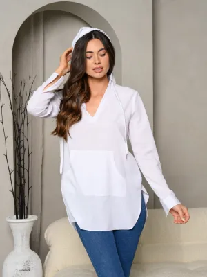 WOMEN'S LONG SLEEVE FRONT POCKET HOODED TOP