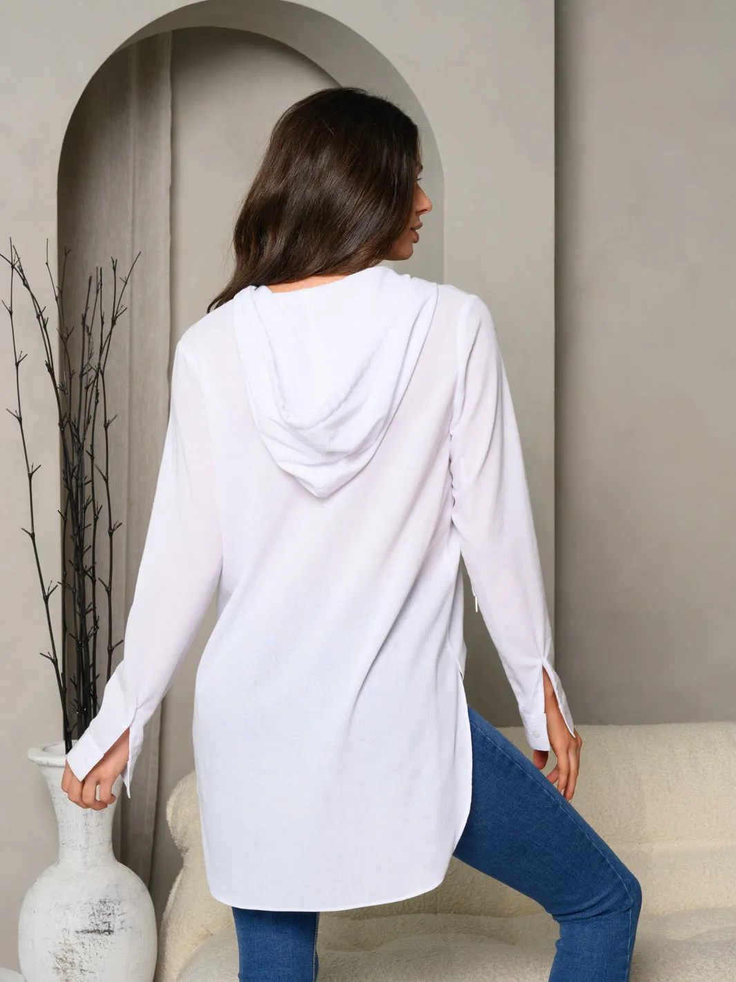 WOMEN'S LONG SLEEVE FRONT POCKET HOODED TOP