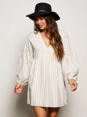 WOMEN'S LONG SLEEVE V-NECK STRIPES TUNIC MINI DRESS