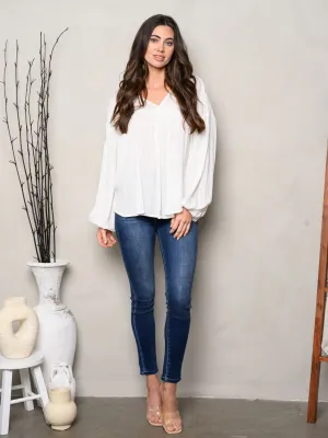WOMEN'S LONG SLEEVE V-NECK SWISS DOTS TOP