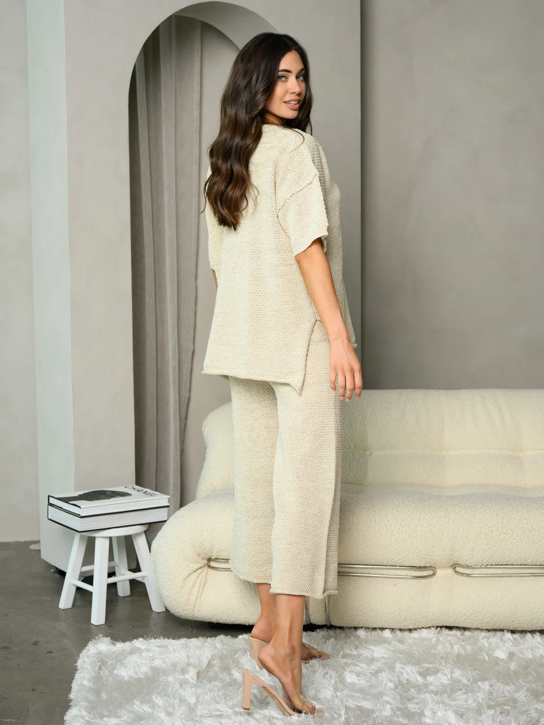 WOMEN'S LOUNGE WEAR CROP WIDE LEG PANTS